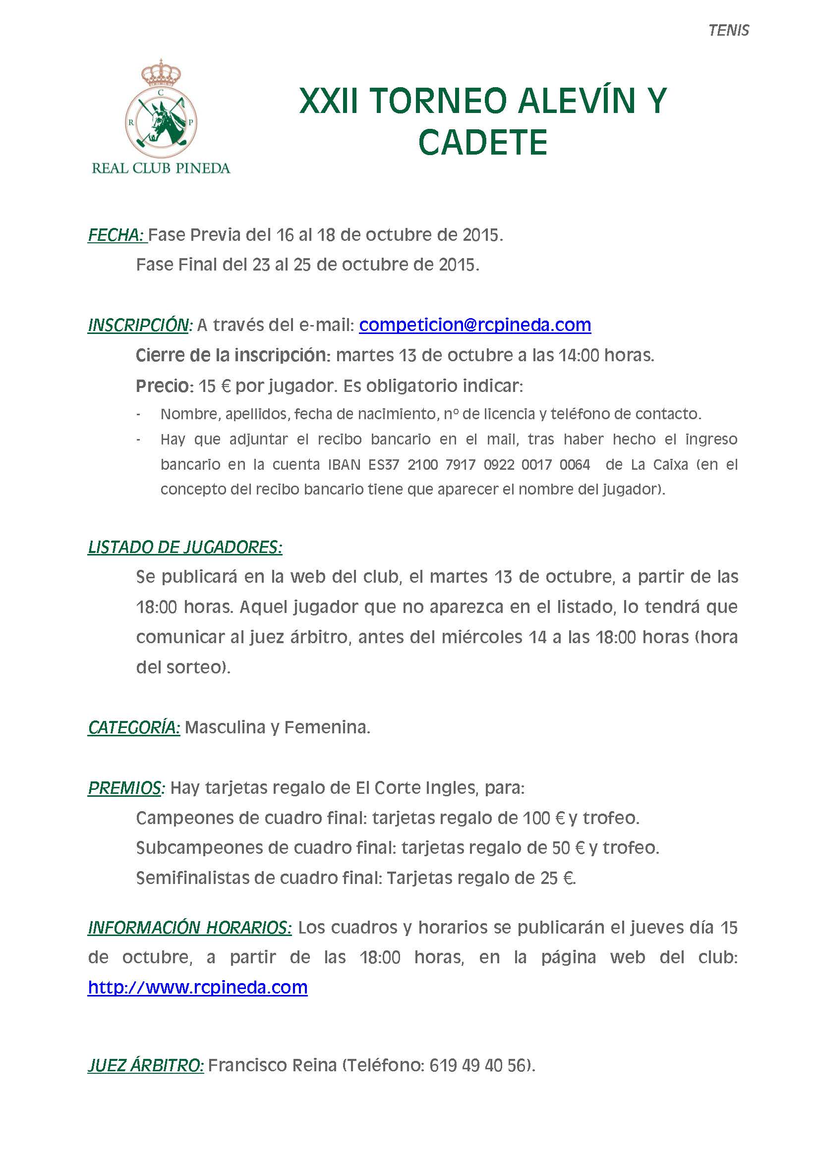 Cartel alevin y cadete r.c.pineda