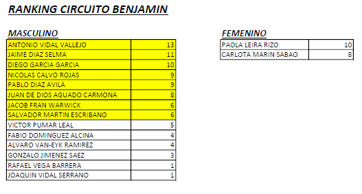 ranking circuito benjamin enero