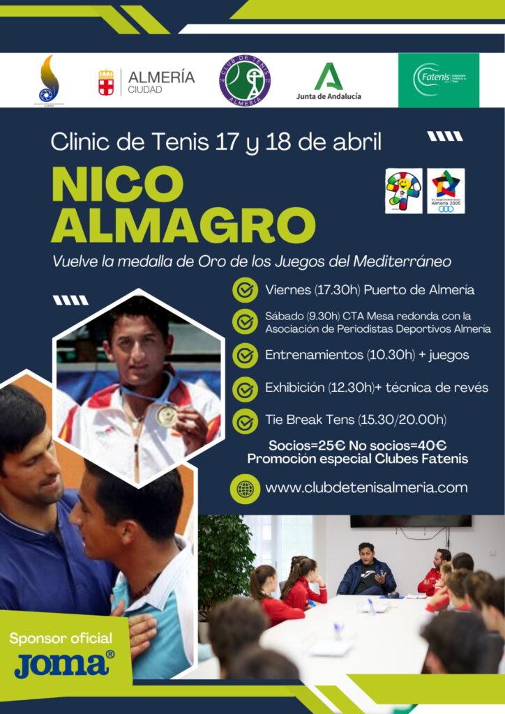 Clinic de Tenis con Nico Almagro en Club de Tenis Almería, el 17 y 18 de Abril