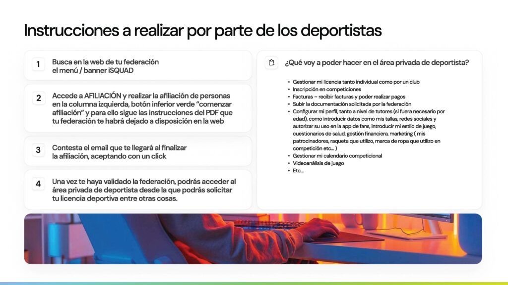 iSQUAD, instrucciones para deportistas