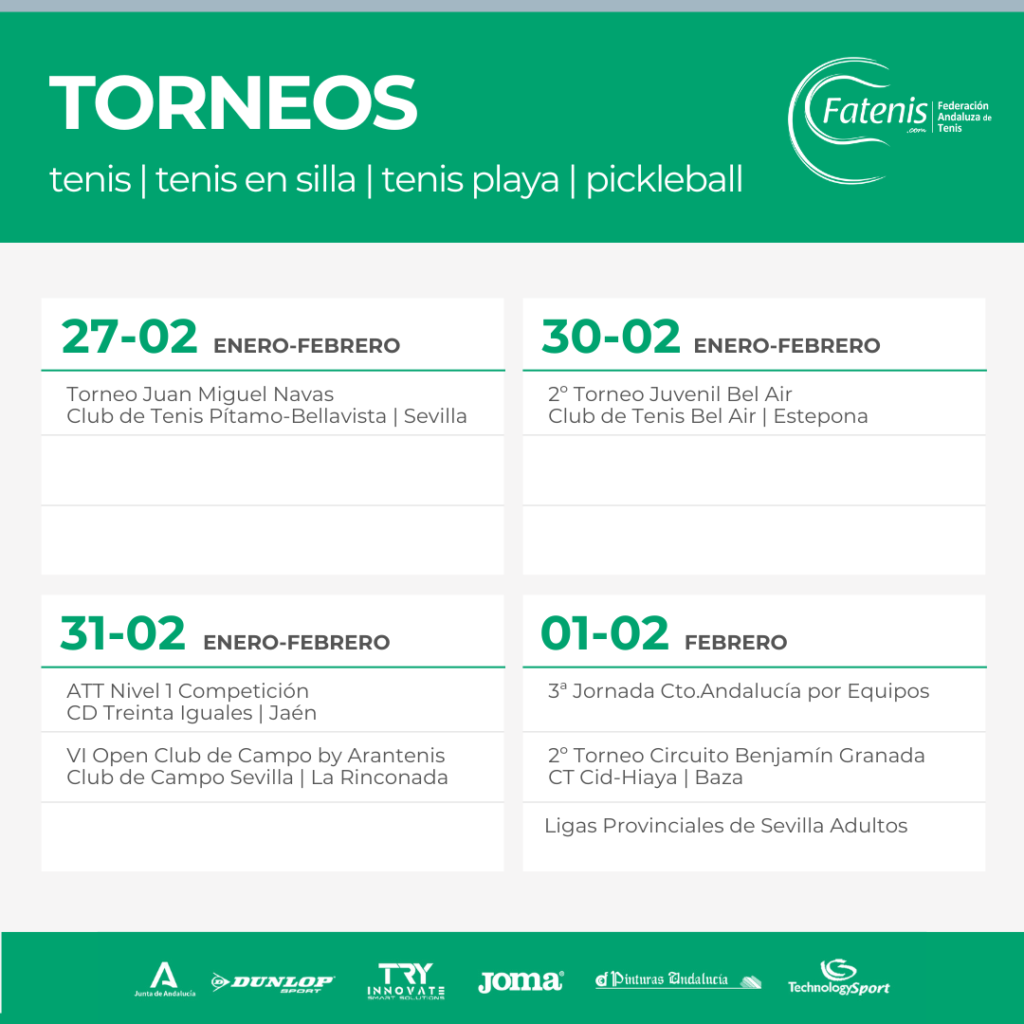 Torneos de Tenis, Tenis Playa, Pickleball y Tenis en Silla en Andalucía