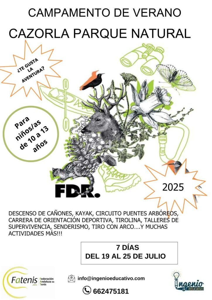 La Federación Andaluza de Tenis junto a la empresa Ingenio Educativo, S. L. os presentamos nuestro Campamento de Aventura en la Sierra de Cazorla