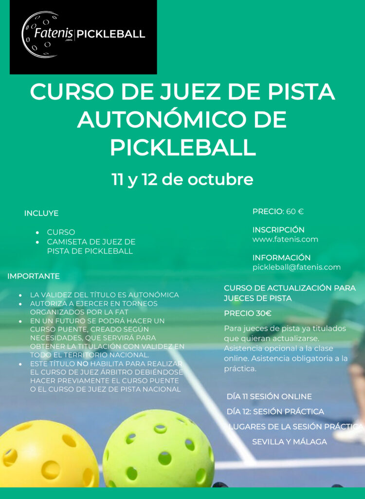 Curso de Juez de Pista autonómico de Pickleball en Andalucía