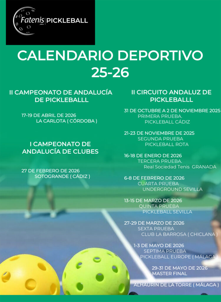 Calendario Deportivo de Pickleball en Andalucía 2025-2026
