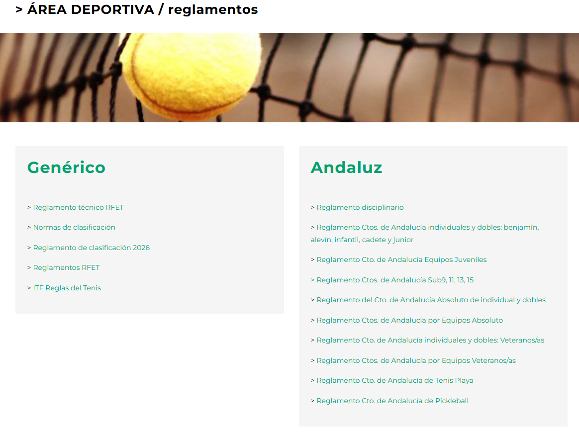 Reglamentos del Tenis y de los Campeonatos de Andalucía