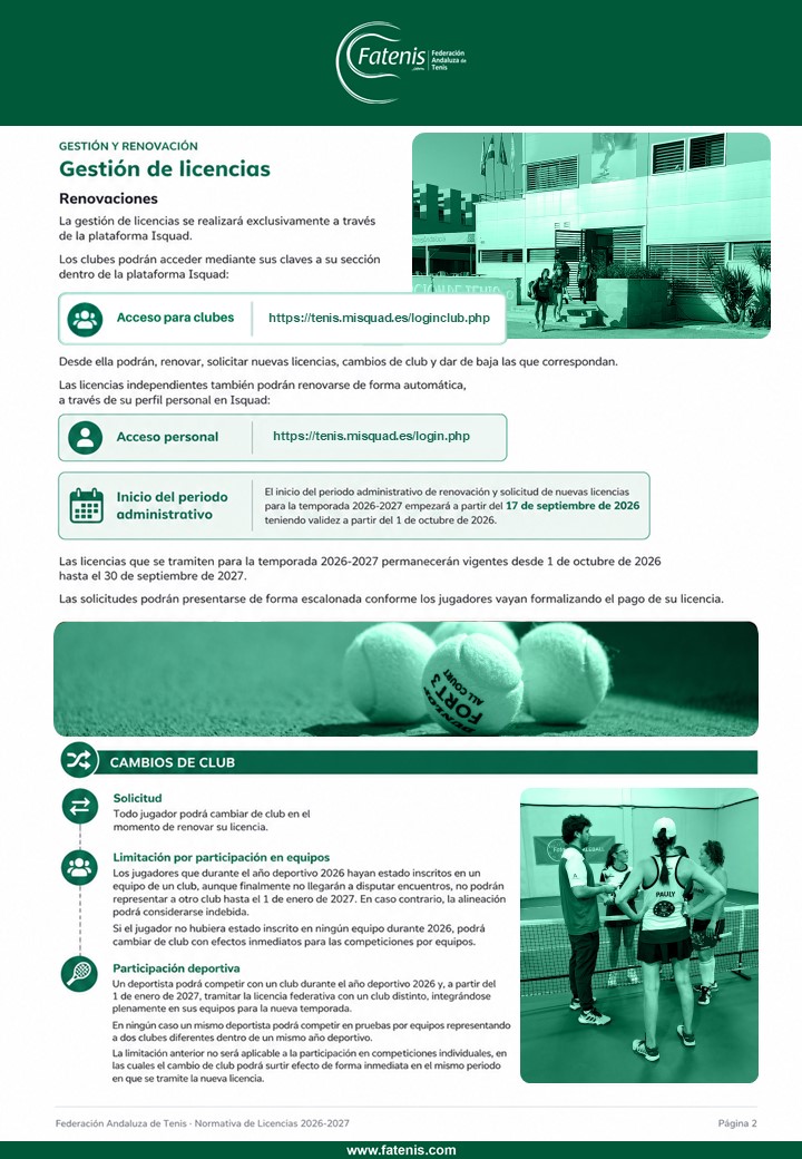 Normativa de Licencias 2026-2027 | Federación Andaluza de Tenis